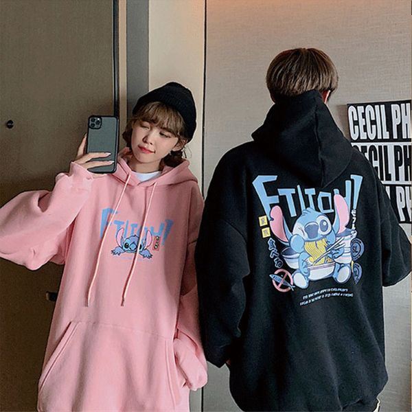 

qrwr 2021 new women sweatshirt spring autumn korean o ne cartoon print pullovers casual loose oversized sweatshirt women, Black;pink