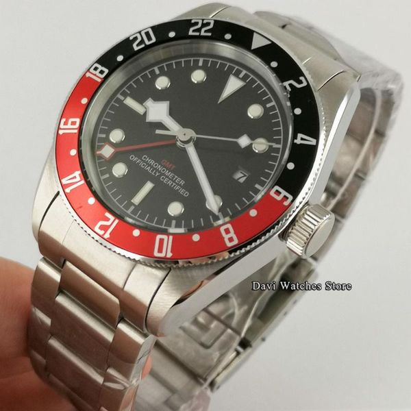 

corgeut 41mm luxury men watches black dial alloy bezel gmt automatic mechanical wristwatch wristwatches, Slivery;brown