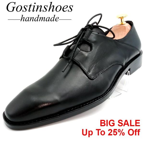 

dress shoes gostinshoes handmade men's ghillie lacing black genuine leather formal derby plain toe men gstn25