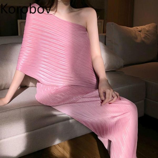 

korobov elegant slash neck off shoulder and high waist pants women outfits loose casual 2 piece sets summer 77723 women's two, White