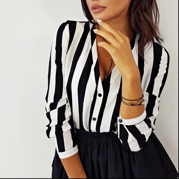 

casual striped loose women shirts blusas autumn fall office sexy, White