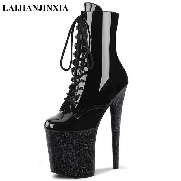 

boots laijianjinxia fashion dj show party glitter sequins women's 20 cm super high heels model catwalk pole dancing shoes, Black