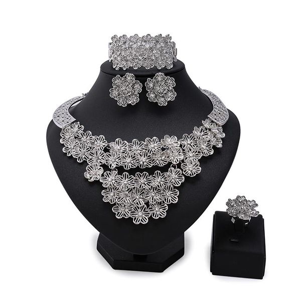 

earrings & necklace fashion jewelry set african nigeria dubai gold-color bead woman wedding beads sets, Silver