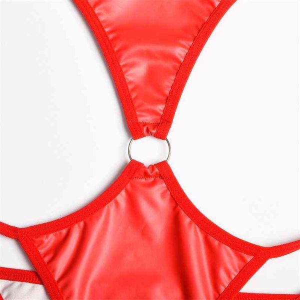 

nxy setaduloty fashion erotic christmas party garment lace up underwear white splicing conjoined hollowed out body lingerie 1128, Red;black
