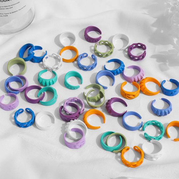 

wedding rings multip-shape hand-painted candy color irregular ring for women twisted croissant metal dripping oil geometric party jewelry, Slivery;golden
