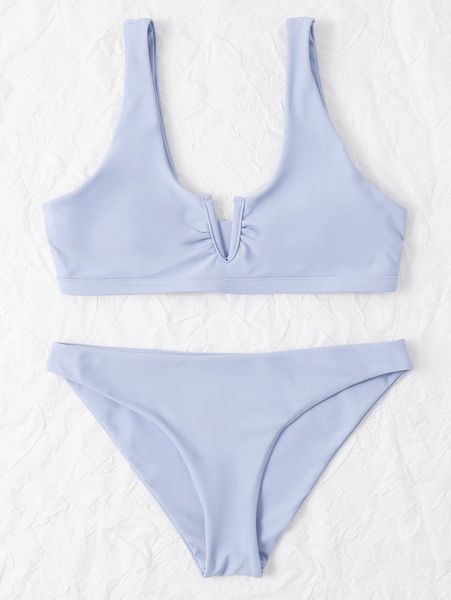 

solid v wired bikini swimsuit o2jv#, White;black