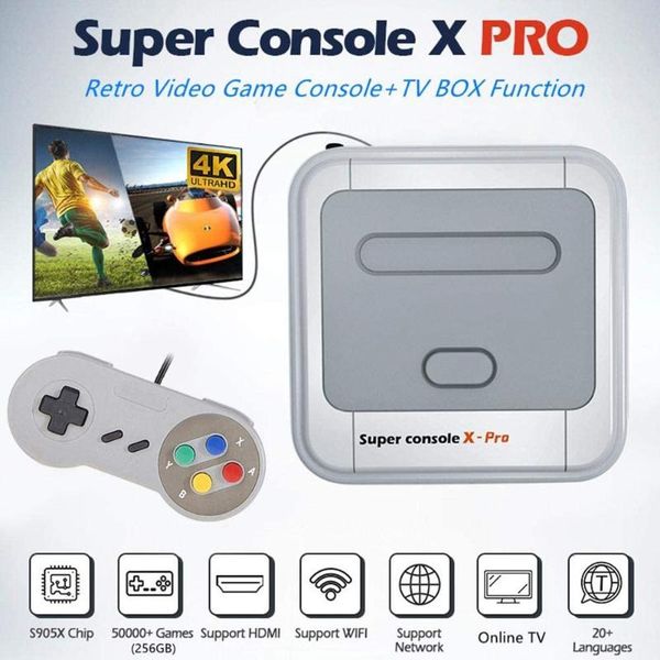

super console x pro s905x hd wifi output mini tv video game player for psp/ps1/n64/dc games dual system built-in 50000+ portable players