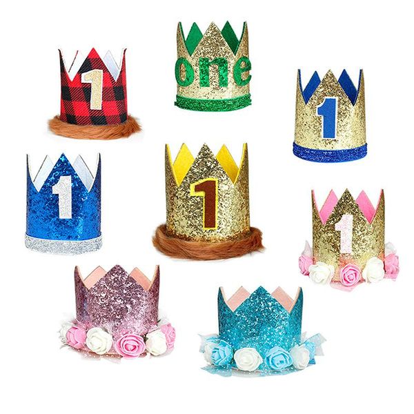 

party hats baby number one happy birthday headband crown hairband girl boy shower hat