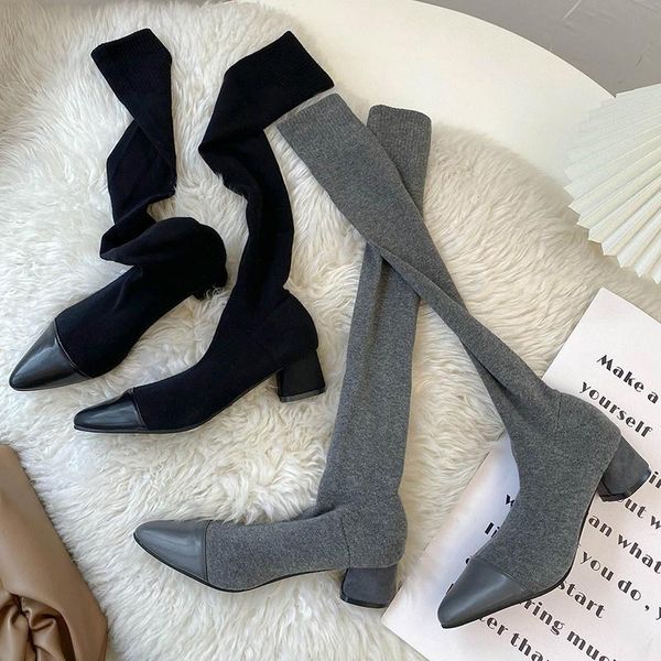 

boots 2021pointed toe shoes ladies high luxury designer thigh heels women stockings gothic, Black