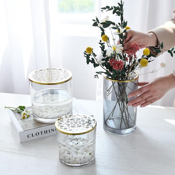 

vases clear glass vase metal lid lazy flower arrangement artifact hydroponic plants bottle home flowerpot decoration planter