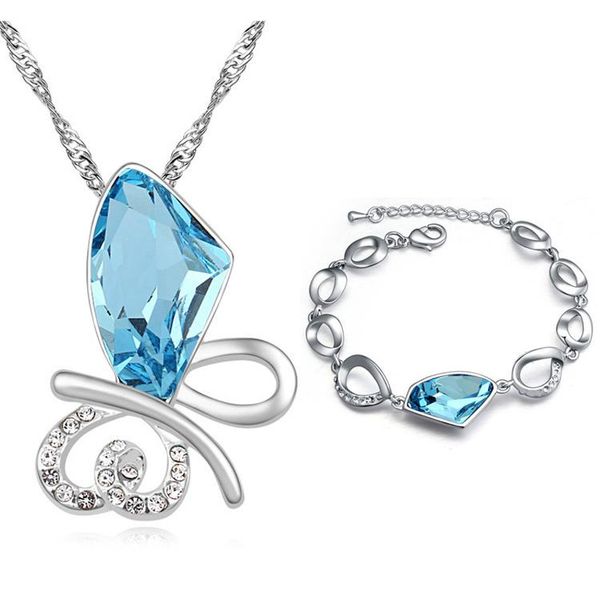 

earrings & necklace brand crystal jewelry sets for women austrian braclete luxury bangle lady, Silver