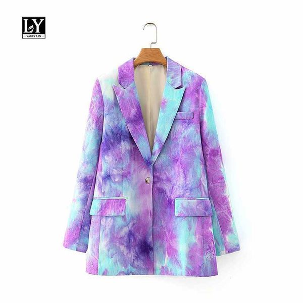 

ly varey lin autumn women tie dyed blazers purple printing single button tailored collar pockets ladies loose jackets 210526, White;black