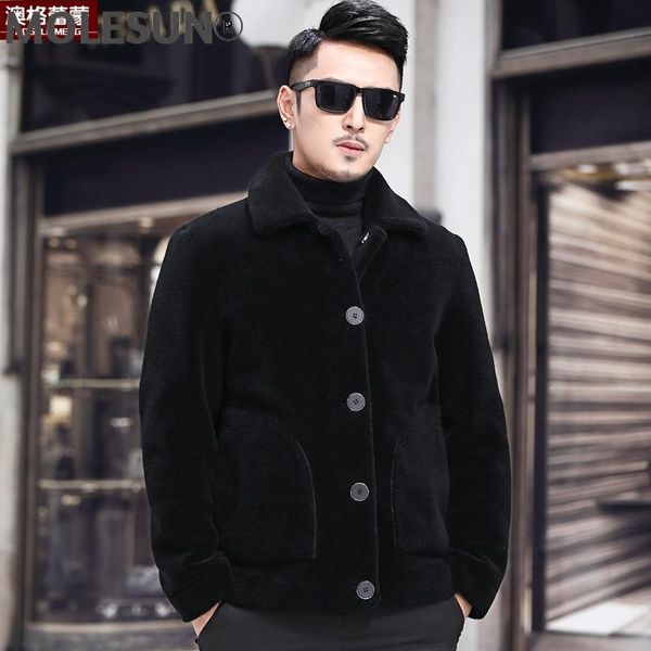 

men's leather & faux akoosun men clothing 2021 jacket winter korean clothes genuine wool fur coat double sides wear coats homens jaquet, Black