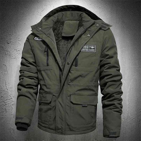 Erkekler Askeri Ceket Pamuk Kapüşonlu Dış Giyim Parkas Kış Moda Taktik Ordu Ceket Artı Boyutu M-5XL 210910
