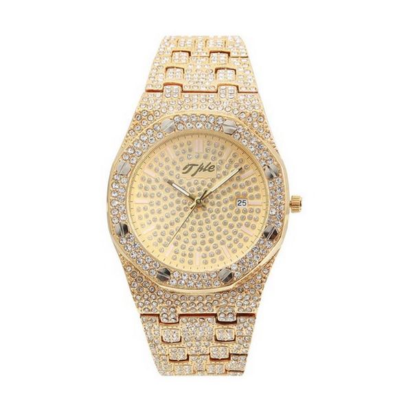 

wristwatches all diamond watches for ordinary waterproof watch men round luxury men's hip hop fashion date quartz, Slivery;brown