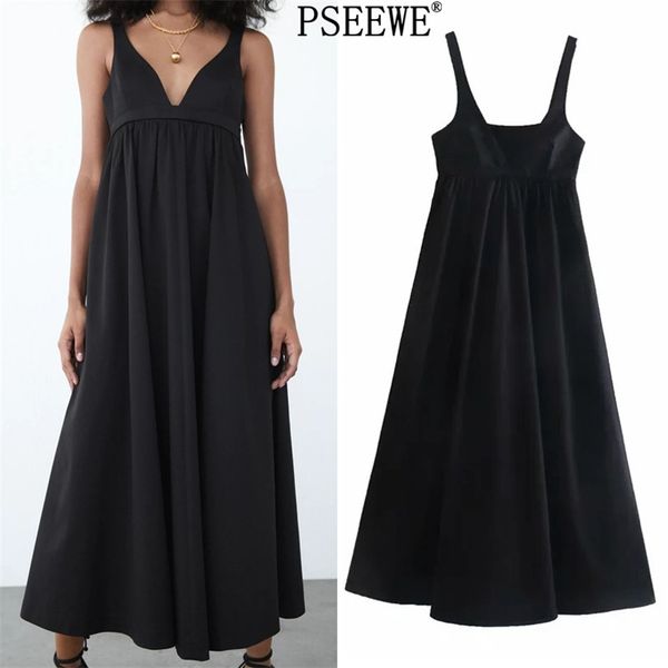 

black slip long dresses women fashion pleated v neck backless spaghetti strap midi woman voluminous summer 210519, Black;gray