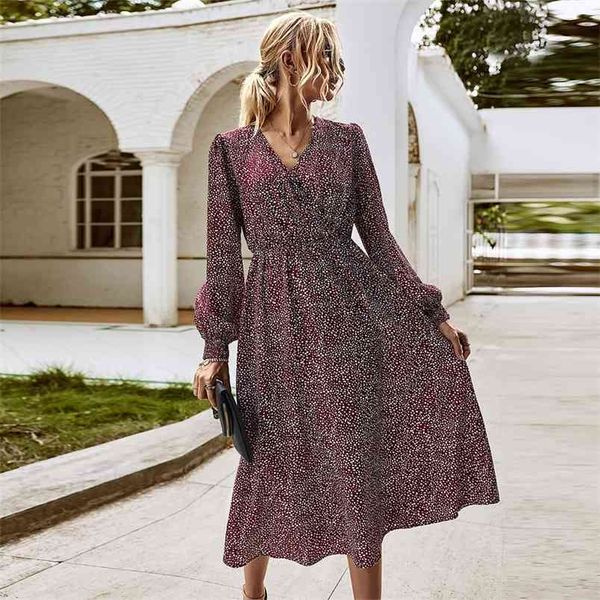 

women's autumn and winter products long-sleeved elegant floral print dress women v neck a-line maxi dresses vestidos 210517, Black;gray