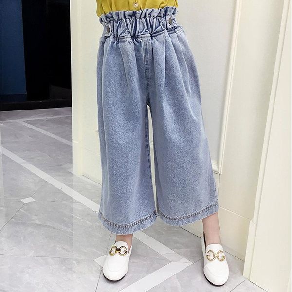 

girls cropped wide leg denim jeans children kids pants teenager trousers girl spring autumn clothing 4-13t, Blue