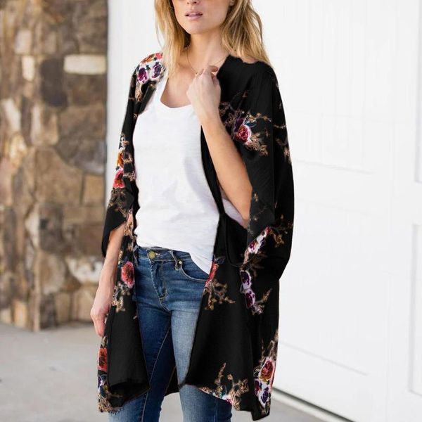 

women's swimwear swimsuit beach dress bikini cover up large loose print chiffon cardigan sunscreen coat blouse, White;black