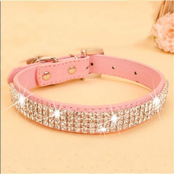 

dog collars & leashes bling rhinestone pet pu leather sequins crystal diamond puppy collar pink/red and for