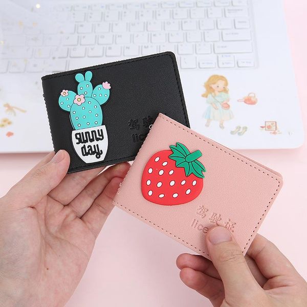 

card holders cute fashion multicolor driver's license shell leather case id bag women men simple all-match driving, Brown;gray