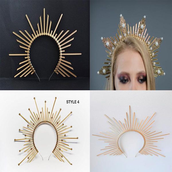 

hair clips & barrettes goddess crown spiked headband wicca festival party headpiece met gala sunburst zipper church headdress, Golden;silver