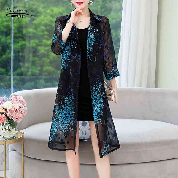 

spring summer long cardigan female sleeve chiffon blouse sun protection clothing shirt fashion feminino 9128 50 210521, White
