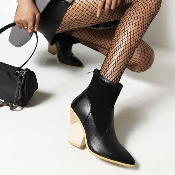 

boots lapolaka fashion women trendy style pointed toe zip high heel short winter platform ankle, Black