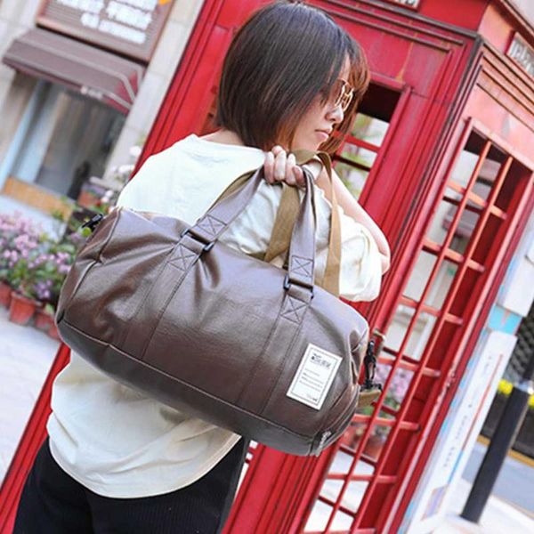 

duffel bags men crossbody handbag faux leather luggage pu waterproof duffle casual portable travel bag tote large capacity fitness organizer