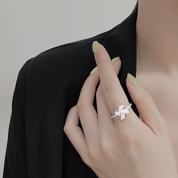 

ins wind rotatable windmill ring women novel creative flower-shaped wedding rings fashion temperament opening adjustable ring female gift je, Silver