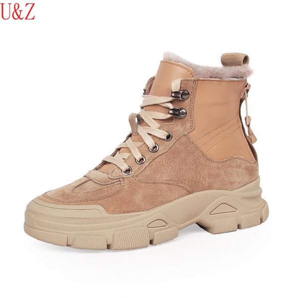

boots u&z genuine leather snow black/khaki thick fur warm sneakers winter ankle back zipper women