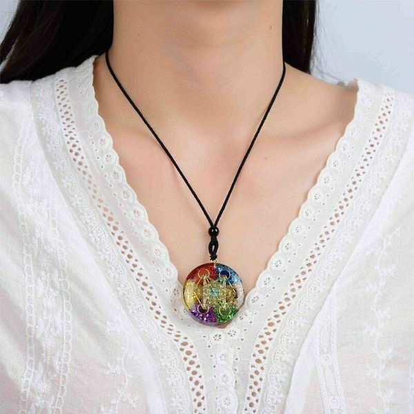 

pendant necklaces 7 chakra natural stone energy necklace yoga reiki healing amulet choker men women endq, Silver