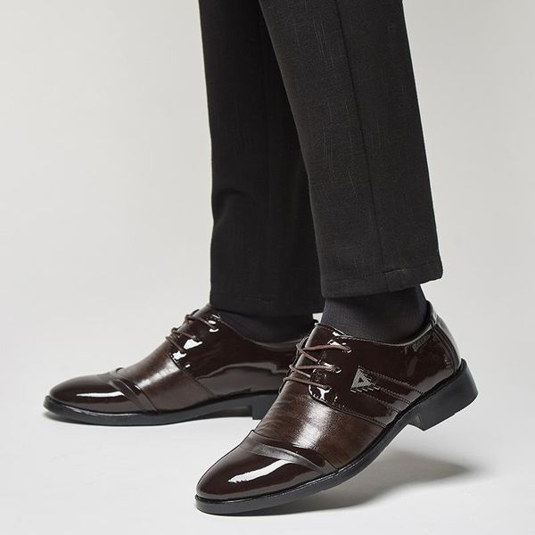 

black brown shoes handmade comfortable formal dress male flats lace business mocassin homme