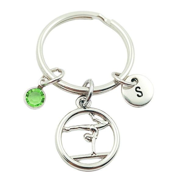 

keychains gymnastics vintage initial letter birthstone keyrings creative fashion jewelry women gifts accessories, Silver