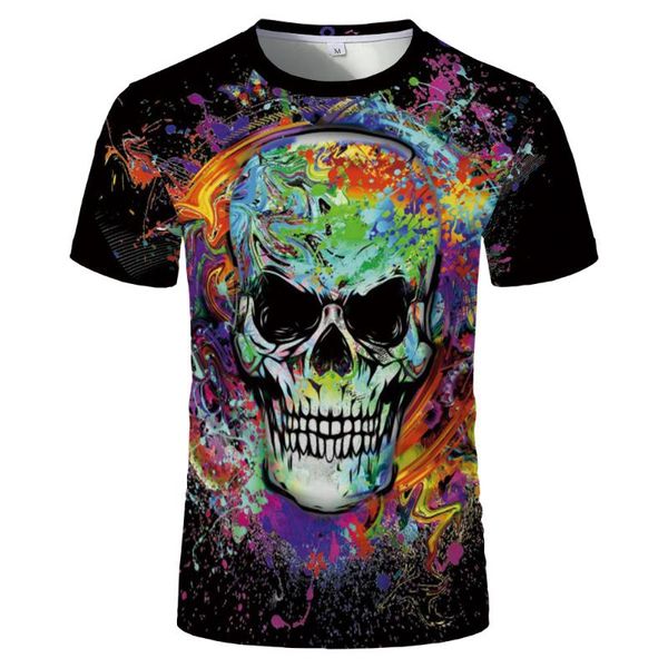 

men's t-shirts colorful skull graphic print men t-shirt fashion design emo hip hop grunge oversized vintage short sleeve clothing, White;black