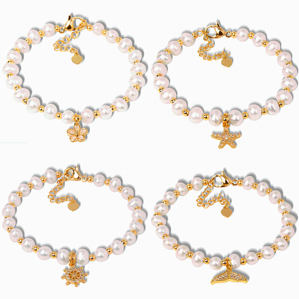 

beaded, strands star fish pendant bracelets women natural 6-7 mm white freshwater pearls beads bracelet handmade gold small spacer charm, Black