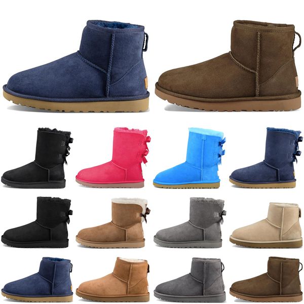 

designer women boots casual shoes classic snow fashion ankle short bow fur winter bowtie chestnut platform boot size 36-41 original, Black