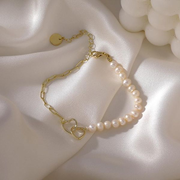 

link, chain xiaoboacc freshwater pearl bracelet for women korean fashion love pendants on hand wedding party jewelry accessories, Black