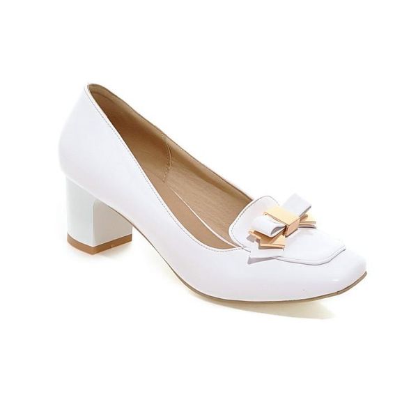 

dress shoes big size square head bow decoration ladies high heels women woman pumps, Black