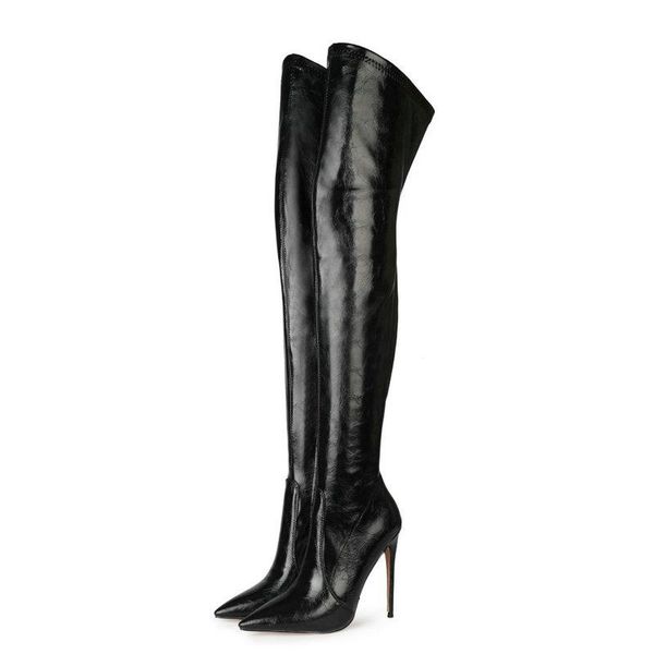 

boots spring autumn female slim stretch thigh fashion zipper long winter warm stiletto high-heel women's shoes 34-45, Black