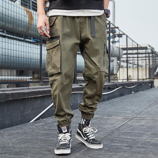 

men's pants fashion men clothing hip hop sweat style trousers zipper sweatpants pocket streetwear joggers track casual cargo, Black