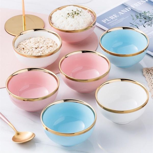 

bowls simple nordic ceramic rice bowl gold inlay single home soup fruit salad noodle party tableware porcelain kitchen dinnerware