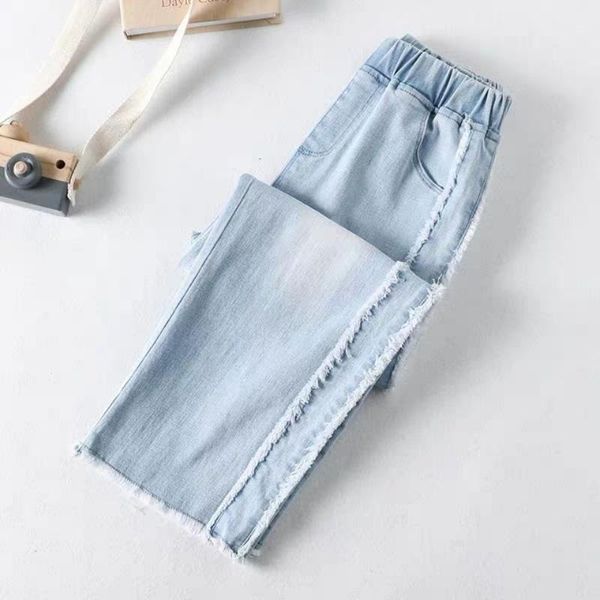 

jeans 2021 autumn baby girls korean casual solid color kids denim pants fashion clothes children's cowboy long trousers j135, Blue