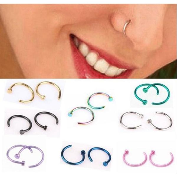 

other 10pcs/set 8mm nose ring 316l stainless steel body clip hoop for women fake septum titanium piercing jewelry, Slivery;golden