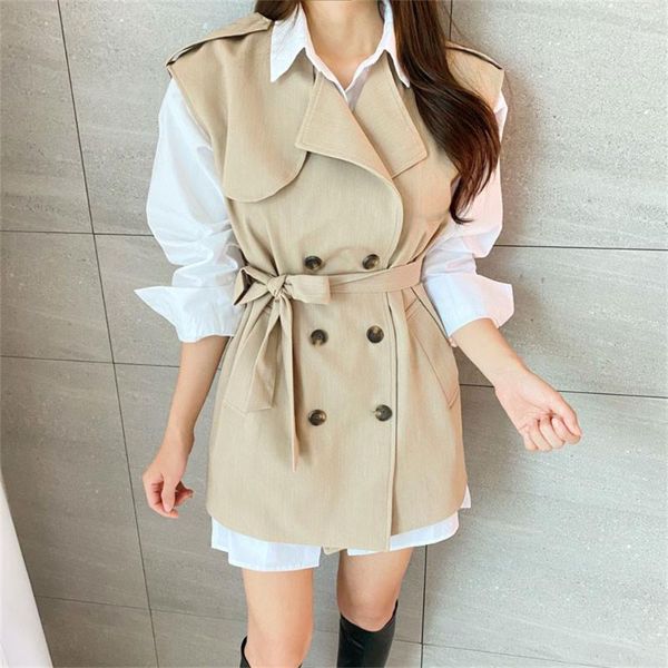 

women's vests alien kitty ol high street women trench vest casual loose all match 2021 stylish chic sleeveless elegant work wear coats, Black;white