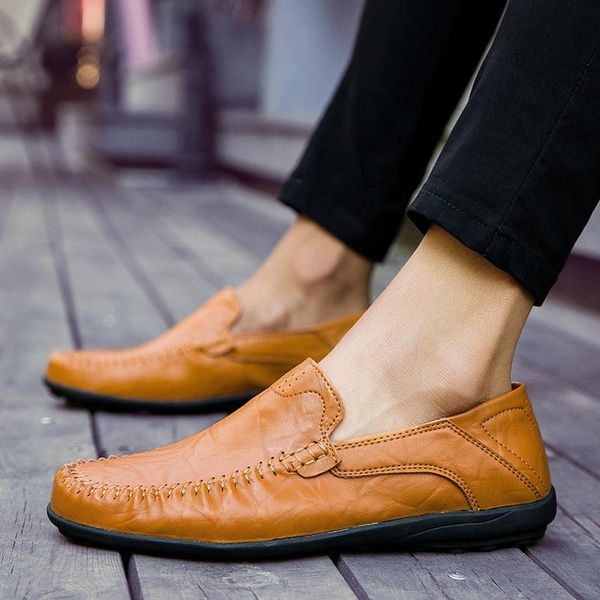 

summer hollow shoes men's leisure and comfortable leather lefu shoes men's hollow breathable boatshoesmoccasinshoes, Black