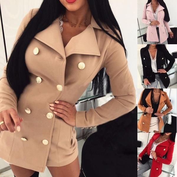 

women's jackets 2021 women wool coat double breasted turn down collar suit jacket long sleeve solid color business casual slim lady coa, Black;brown