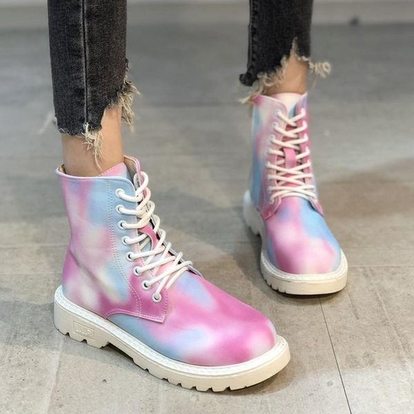 

boots fashion women 2021 autumn winter tie dye ladies comfy lace up artificial shoes home office street female ankle, Black