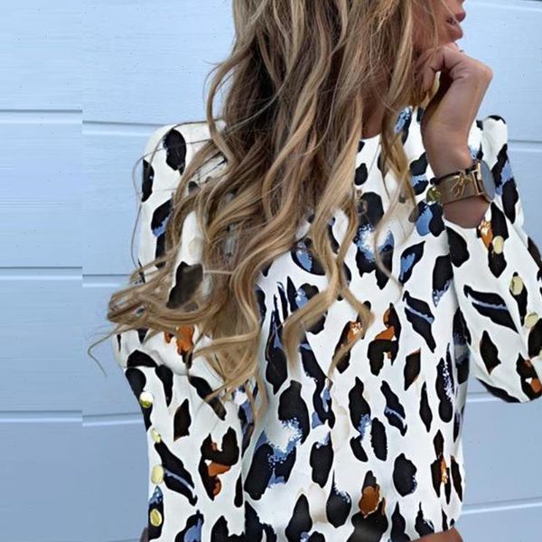 

womens shirts elegant spring metal buttons puff sleeve blouse women casual plus size o neck long slim letter pineapple print, White