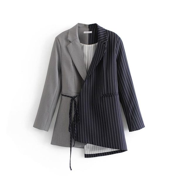 

women's suits & blazers loose fit black striped split joint bandage jacket lapel long sleeve women coat fashion tide spring autumn y908, White;black